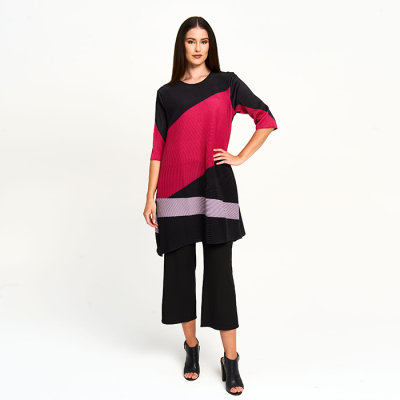 Plissé Colour Block Tunic in Fuchsia