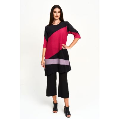 Plissé Colour Block Tunic in Fuchsia-OS