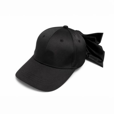 Satin Baseball Cap with Bow in Black-OS