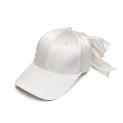 Satin Baseball Cap with Bow in White-OS