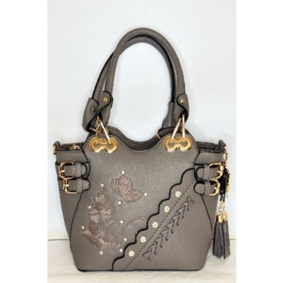 Small Butterfly Embroidered Handbag in Grey