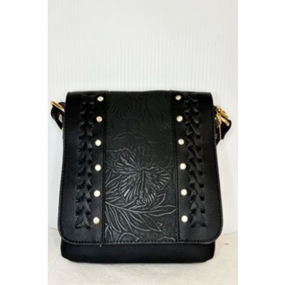 Floral Embossed Crossbody Bag in Black