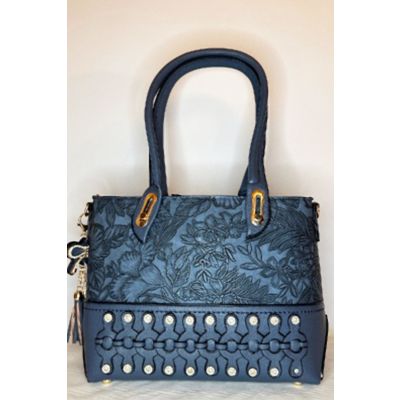 Large Floral Embroidered Handbag in Blue