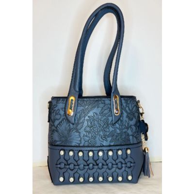 Small Floral Embroidered Handbag in Blue