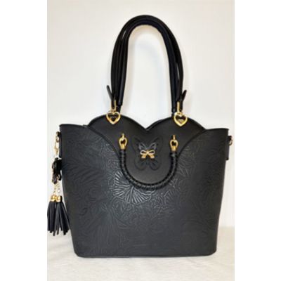 Large Scalloped Butterfly Handbag in Black