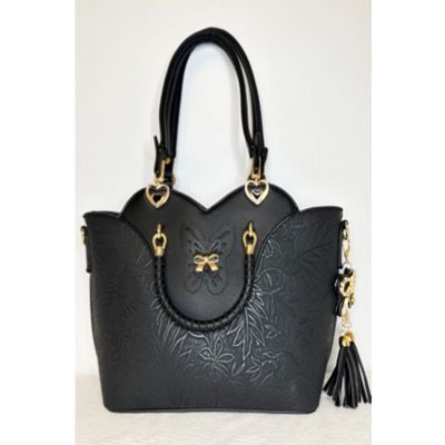 Small Scalloped Butterfly Handbag in Black