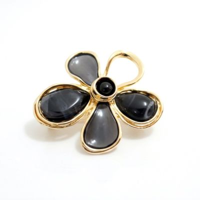 Petal Glow Flower Brooch in Black-BK