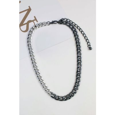 Mixed Tone Chain Necklace in Silver/Bright Silver