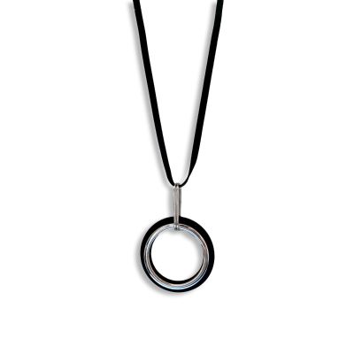 Circle Wood Ring Necklace in Black & Silver