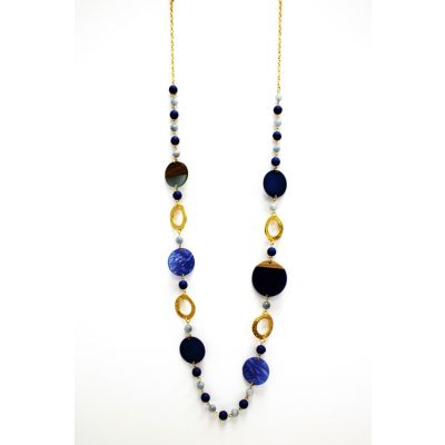 Wood Bead Circle Necklace in Cobalt
