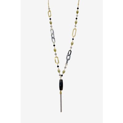 Oblong Stone Tassel Necklace in Gold