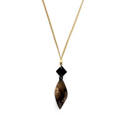 Curved Leaf Necklace in Brown