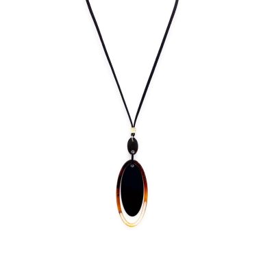 Double Oval Pendant Necklace in Black