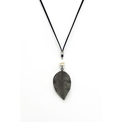Plated Leaf Necklace in Gun Metal