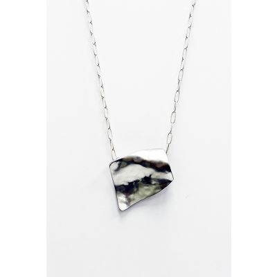 Curved Square Medallion Necklace in Silver