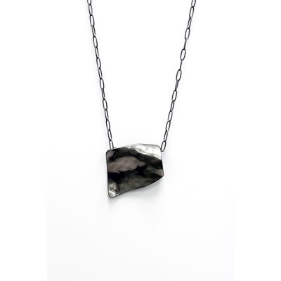 Curved Square Medallion Necklace in Gun Metal