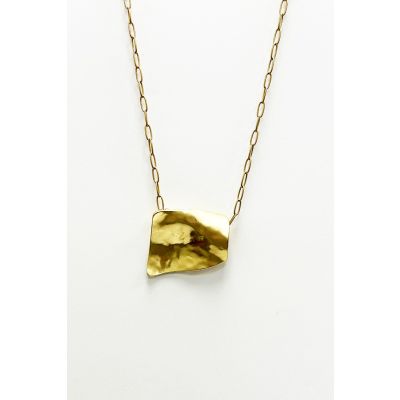 Curved Square Medallion Necklace in Gold