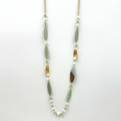 Stretched Oval Necklace in Sage