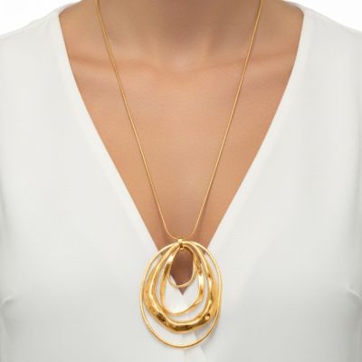 Abstract Multi Ringed Necklace in Gold