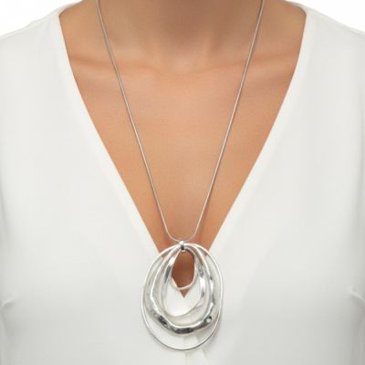 Abstract Multi Ringed Necklace in Silver