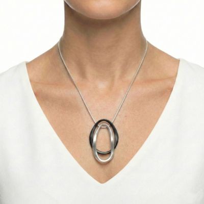 Abstract Two Circle Necklace in Silver