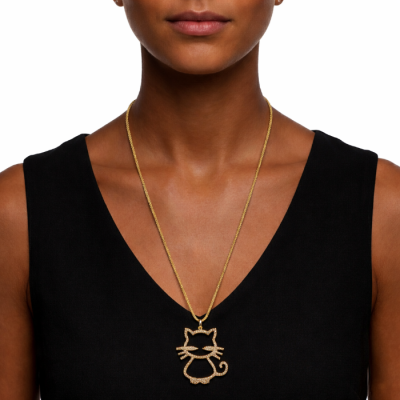 Rhinestone Cat Necklace in Gold