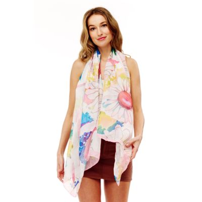 Floral Printed Oblong Scarf in Pink