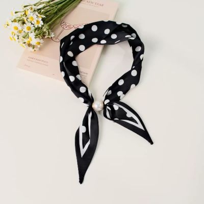 Polka Dot Magnetic Pearl Scarf in Black-OS