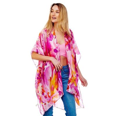 Floral Printed SIlky Kimono in Pink