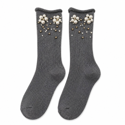 Grey Embellished Long Socks
