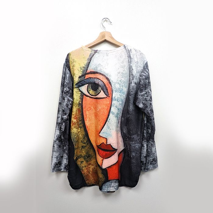 Abstract Face Bling Tunic Sweater