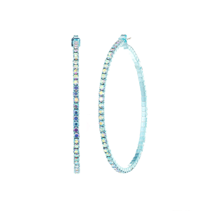 Large Rhinestone Hoop Earrings in Aqua