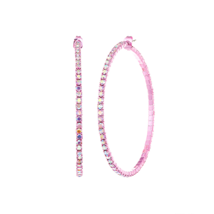Large Rhinestone Hoop Earrings in Pink