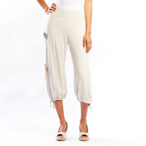 Side Button Detail Jogger Capris in Linen