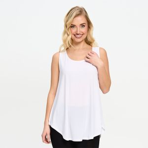 Scoop Neck Smile Hem Tank in White