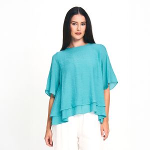 Faux Linen Layer Top in Jade