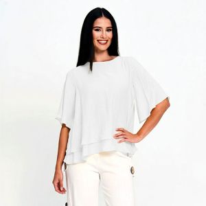 Faux Linen Layer Top in White
