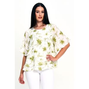 Faux Linen Flower Top in Sage