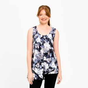 Digital Print Ruffle Top in Grey