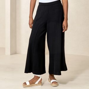 Panel Wide Leg Elastic Waist Pant in Black