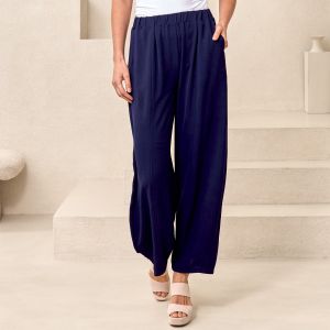 Panel Wide Leg Elastic Waist Pant in Navy