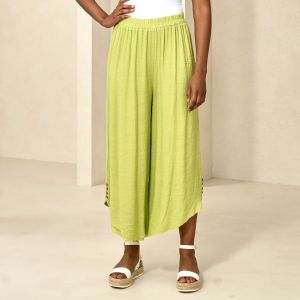 Double Layered Faux Linen Pant in Lime