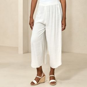 Double Layered Faux Linen Pant in White
