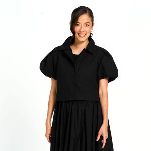 Bubble Sleeve Button Down Topper in Black