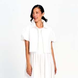 Bubble Sleeve Button Down Topper in White