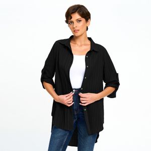 Striped Button Down Blouse in Black