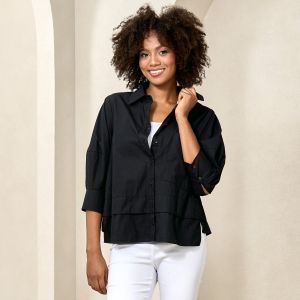 Poplin Stepped Blouse in Black