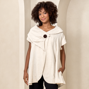 Oversized Collar Linen Blend Jacket in Linen