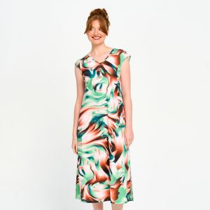 Digital Print V-Neck Dress in Orange