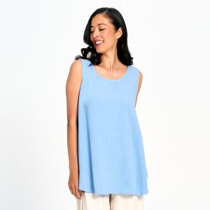 Linen Cotton Blend Smile Hem Tank in Sky